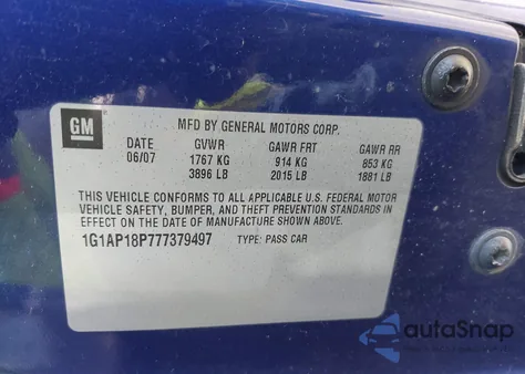 2007 Chevrolet Cobalt Ss Supercharged from USA, damaged, VIN 1G1AP18P777379497